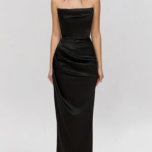 HOUSE OF CB 'Adrienne' Black Satin Strapless Corset Maxi Size M Plus Cup